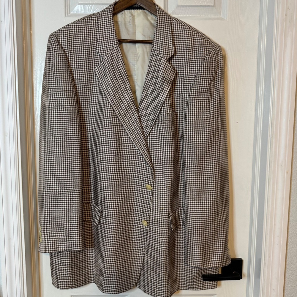 Countess Mara 100% silk Mens Brown Houndstooth Blazer Sport Coat 48L